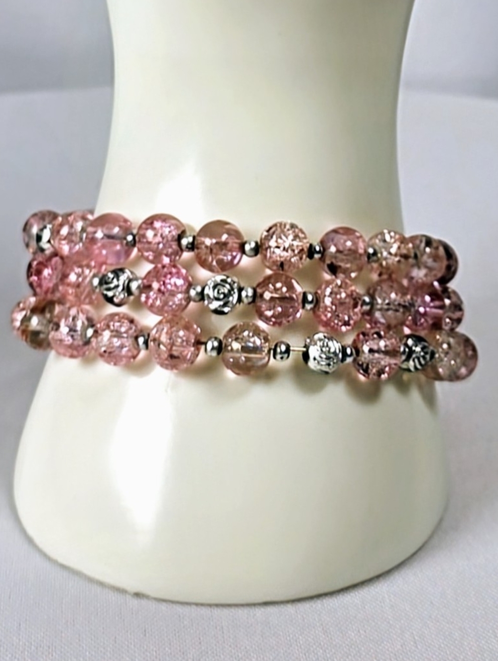 Pink Glass Bead Wrap Bracelet Multi Strand Sparkle Feminine Boho